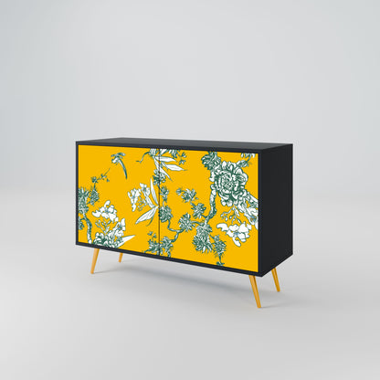 YELLOW CHINOISERIE 2-Door Sideboard in Black Finish