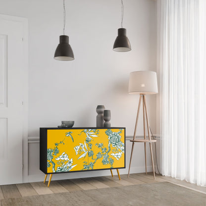 YELLOW CHINOISERIE 2-Door Sideboard in Black Finish