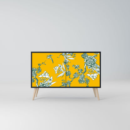 YELLOW CHINOISERIE 2-Door Sideboard in Black Finish