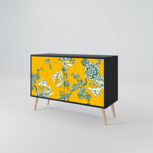 YELLOW CHINOISERIE 2-Door Sideboard in Black Finish