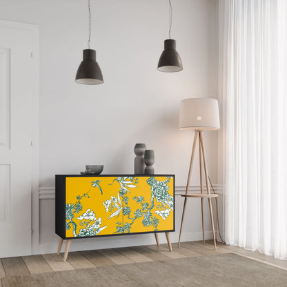 YELLOW CHINOISERIE 2-Door Sideboard in Black Finish