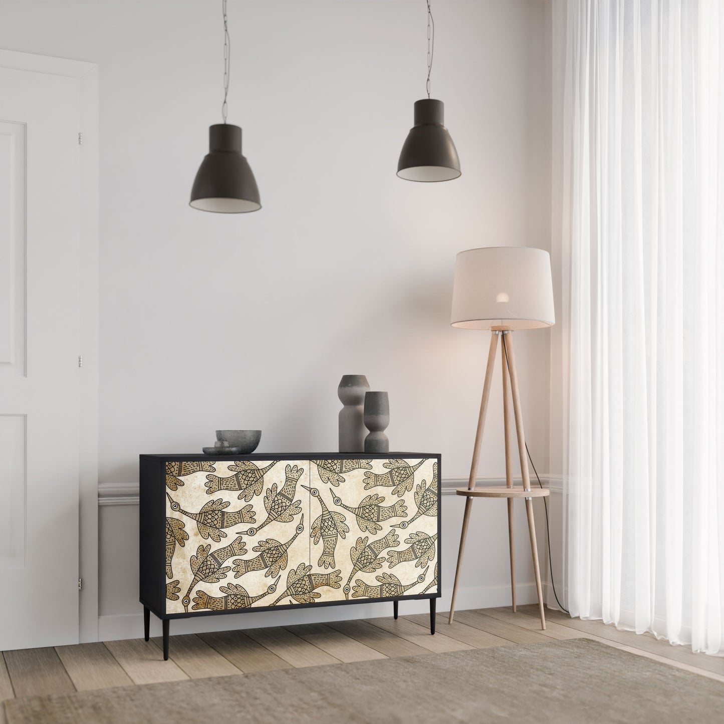 ALMONDINE SONGBIRD Madia a 2 Ante in Finitura Nera