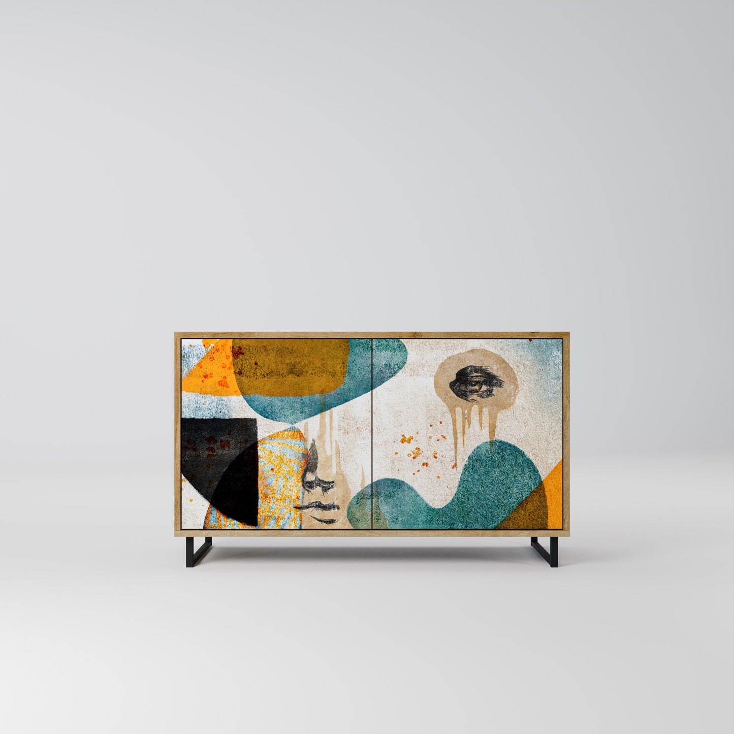 ABSTRACT FACES 2-Door Sideboard in Oak Effect