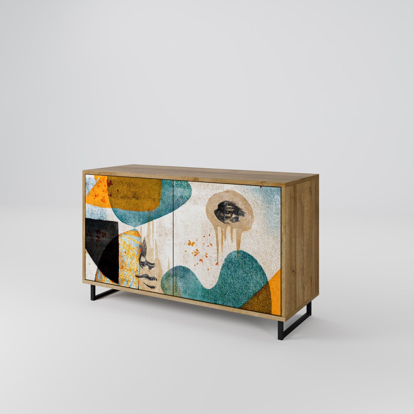 ABSTRACT FACES 2-Door Sideboard in Oak Effect
