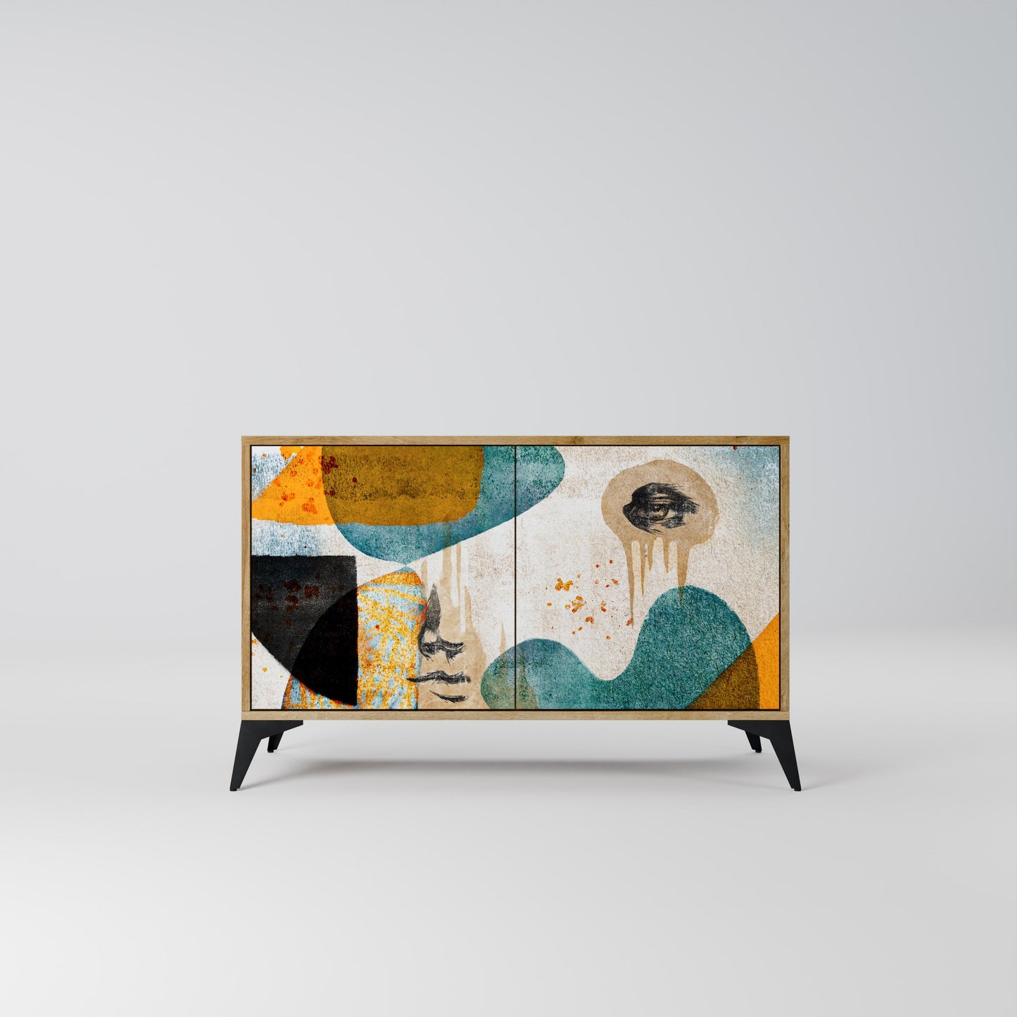 ABSTRACT FACES 2-Door Sideboard in Oak Effect