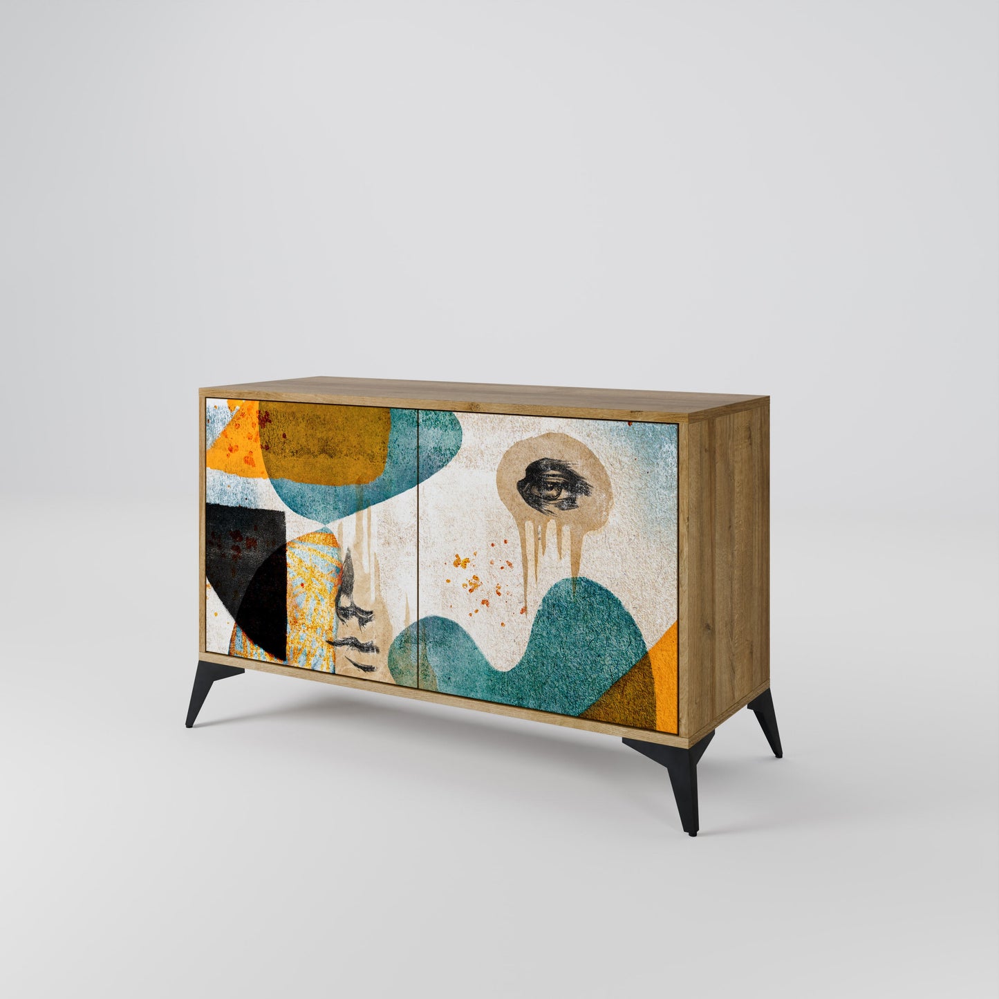 ABSTRACT FACES 2-Door Sideboard in Oak Effect