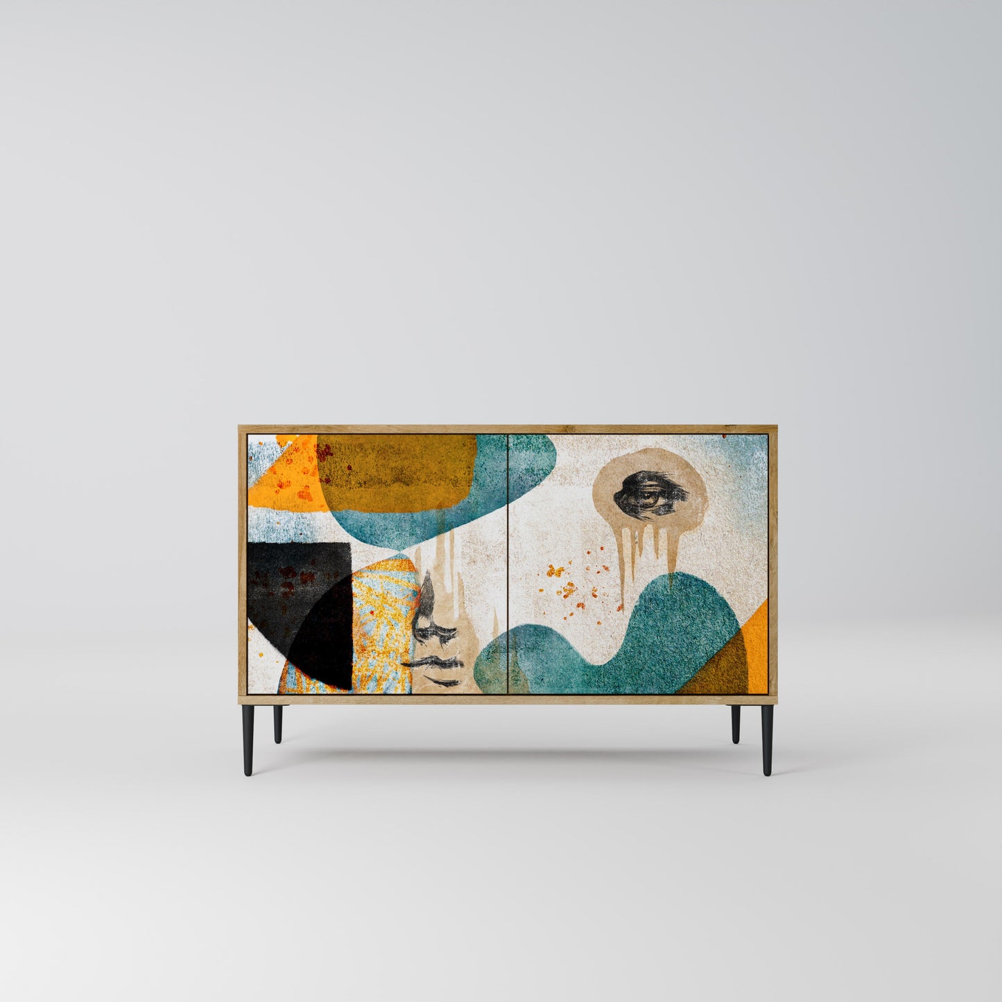 ABSTRACT FACES 2-Door Sideboard in Oak Effect