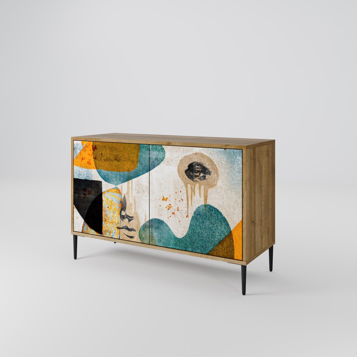 ABSTRACT FACES 2-Door Sideboard in Oak Effect