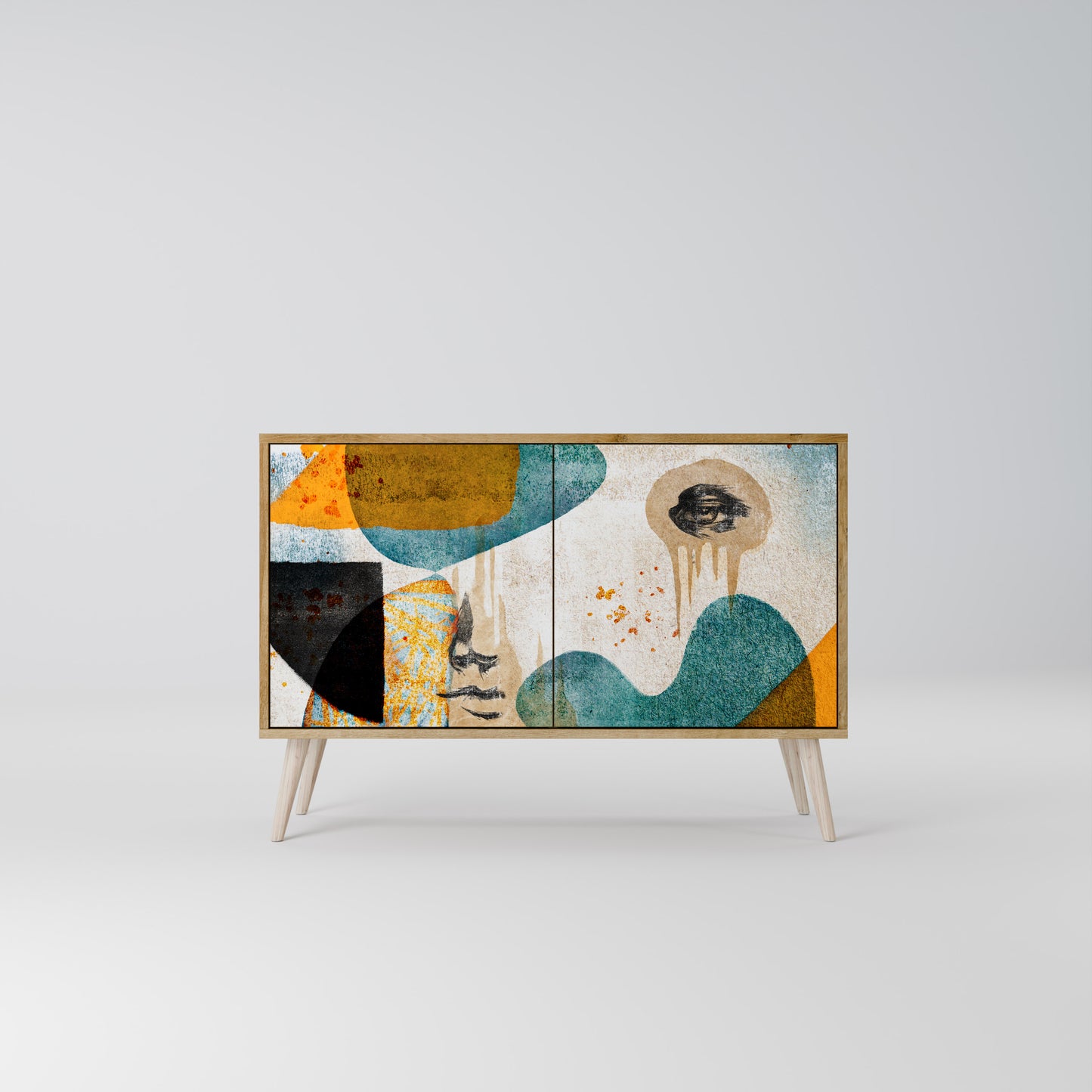 ABSTRACT FACES 2-Door Sideboard in Oak Effect