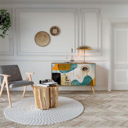 ABSTRACT FACES 2-Door Sideboard in Oak Effect