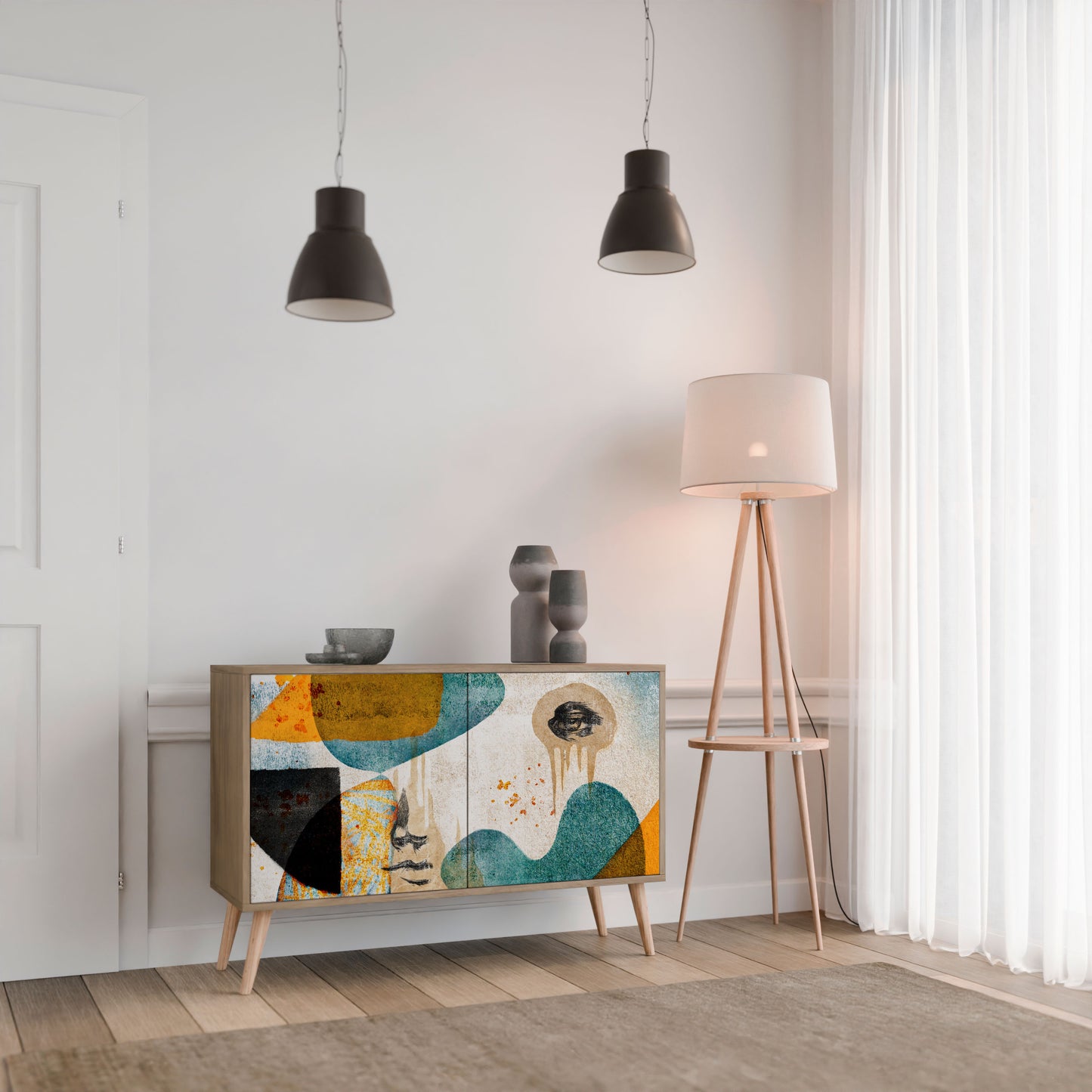 ABSTRACT FACES 2-Door Sideboard in Oak Effect