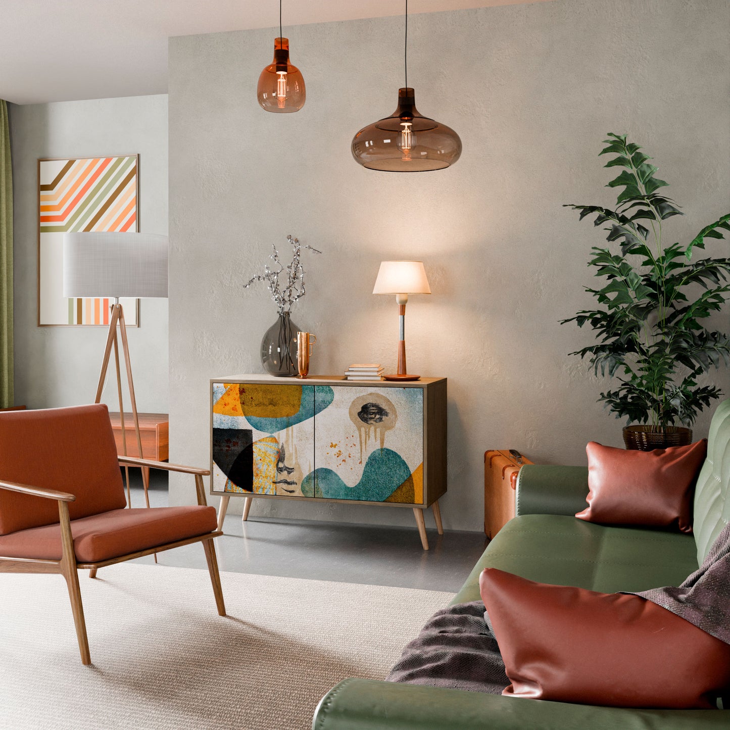 ABSTRACT FACES 2-Door Sideboard in Oak Effect