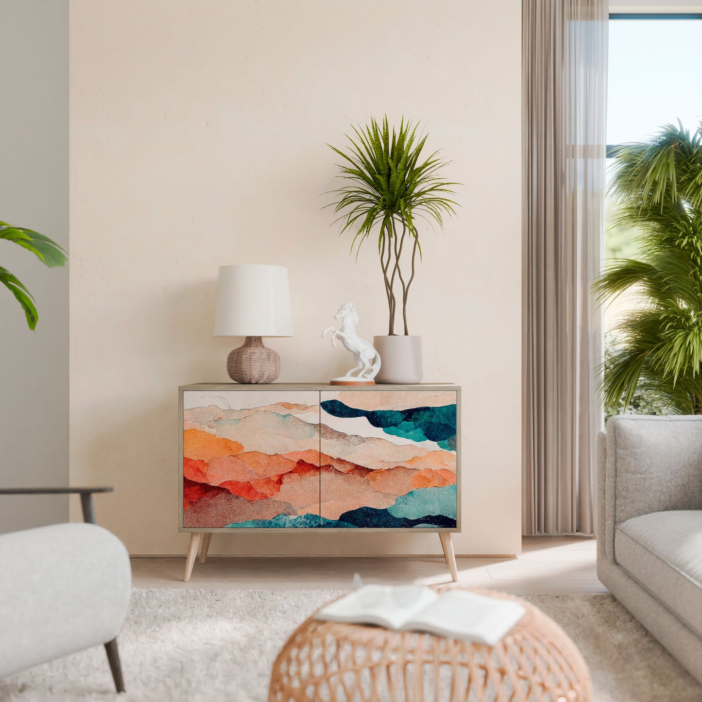 ABSTRACT LANDSCAPE 2-Door Sideboard in Oak Effect