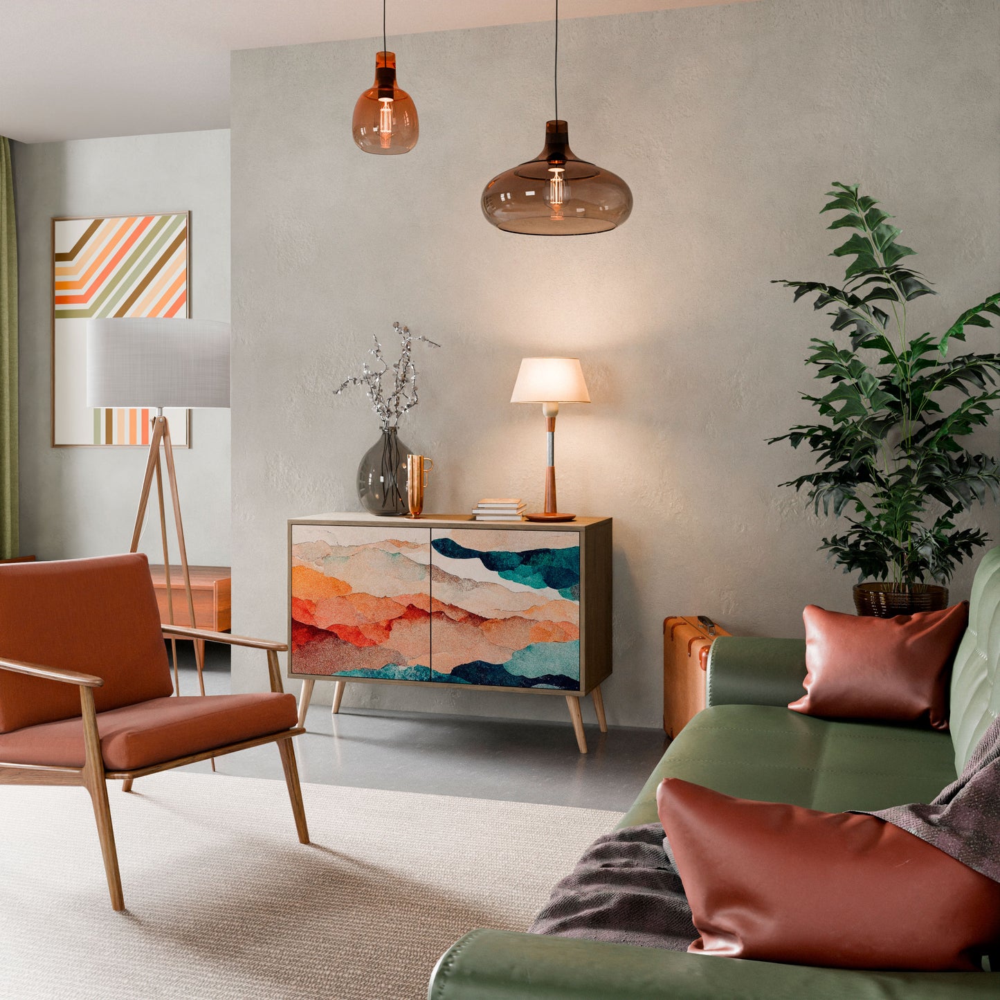 ABSTRACT LANDSCAPE 2-Door Sideboard in Oak Effect