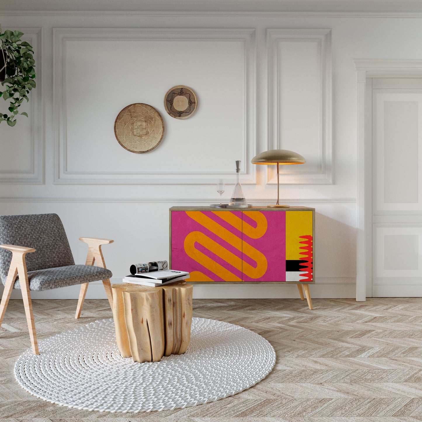 VIVID ART Madia a 2 Ante in Effetto Rovere
