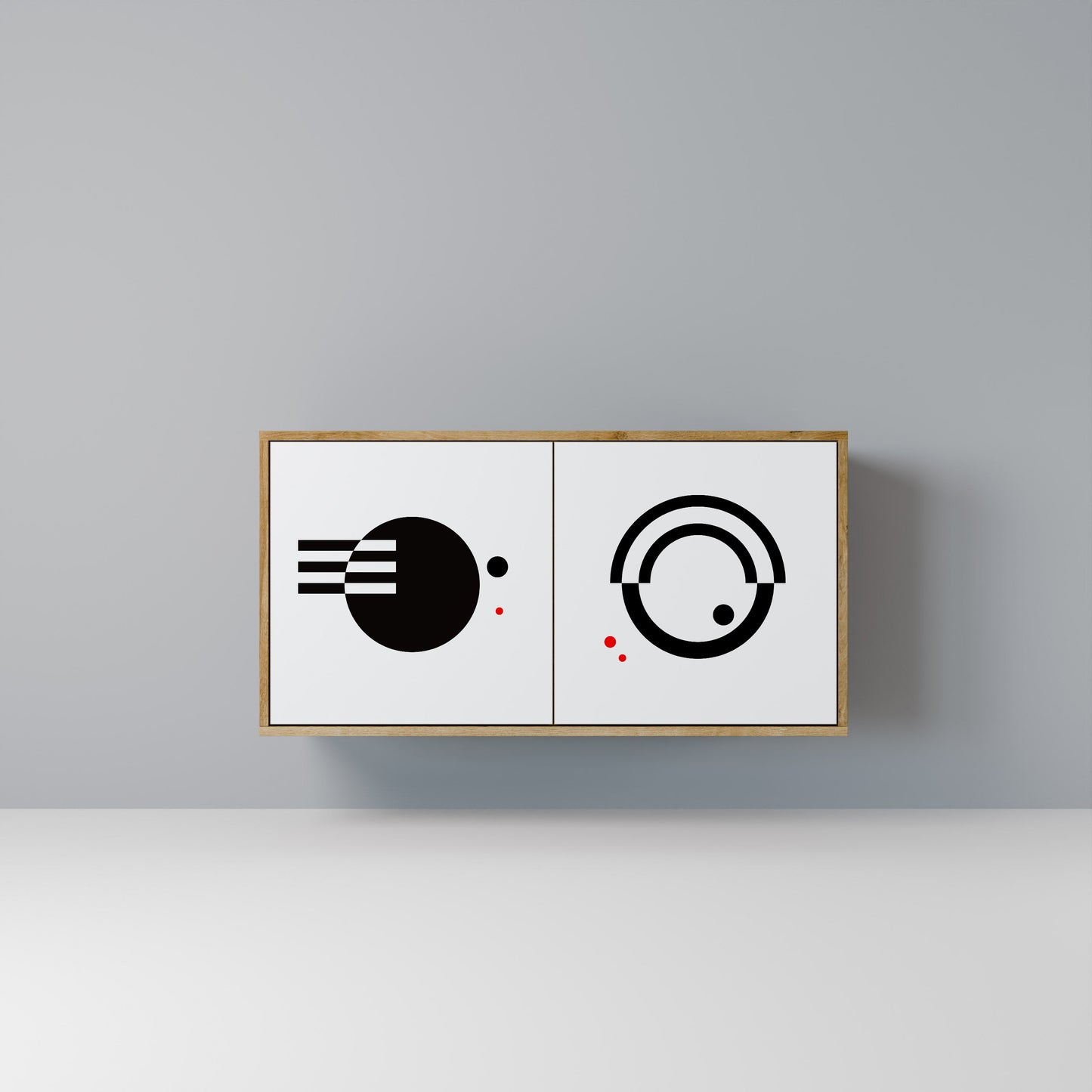 Credenza a 2 ante con combinazione bianco e nero effetto rovere