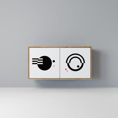 Credenza a 2 ante con combinazione bianco e nero effetto rovere