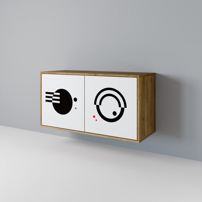 Credenza a 2 ante con combinazione bianco e nero effetto rovere