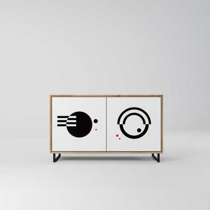 Credenza a 2 ante con combinazione bianco e nero effetto rovere