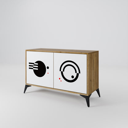 Credenza a 2 ante con combinazione bianco e nero effetto rovere