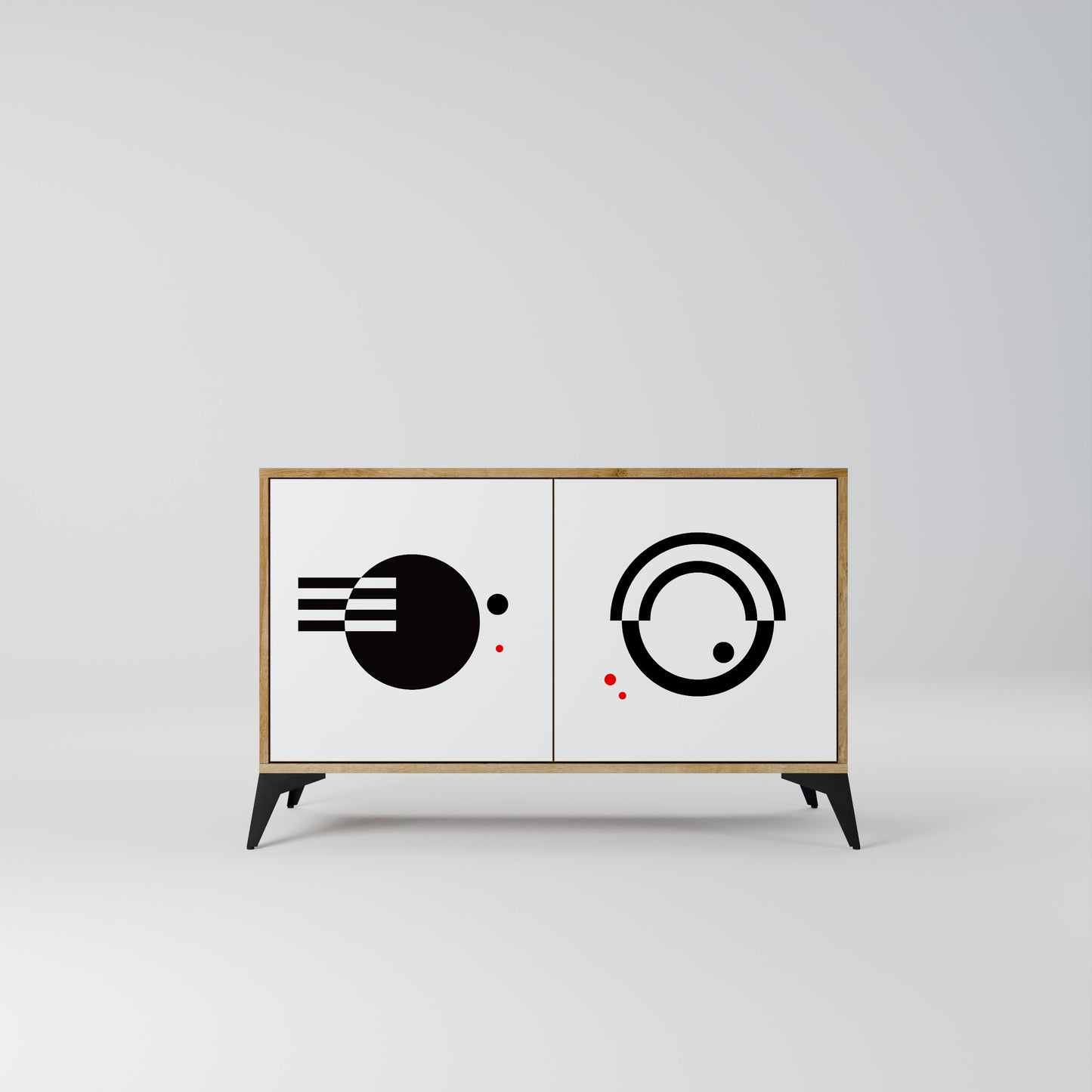 Credenza a 2 ante con combinazione bianco e nero effetto rovere