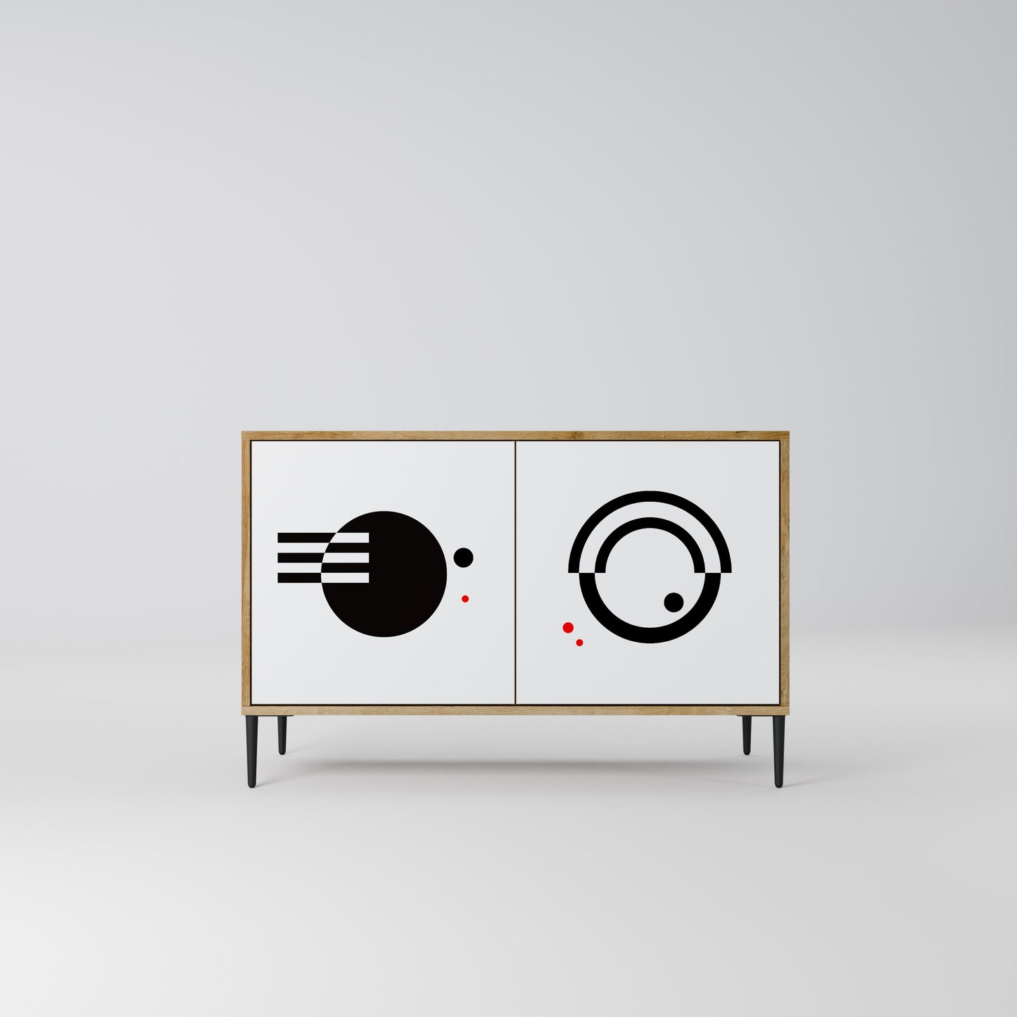 Credenza a 2 ante con combinazione bianco e nero effetto rovere