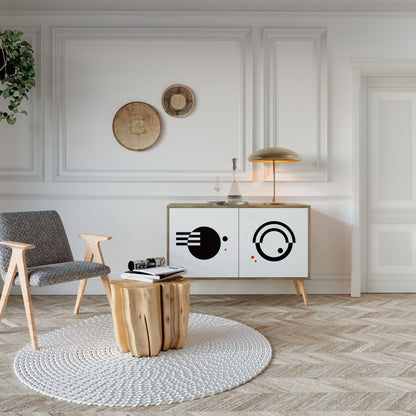 Credenza a 2 ante con combinazione bianco e nero effetto rovere