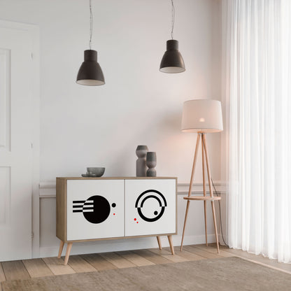 Credenza a 2 ante con combinazione bianco e nero effetto rovere
