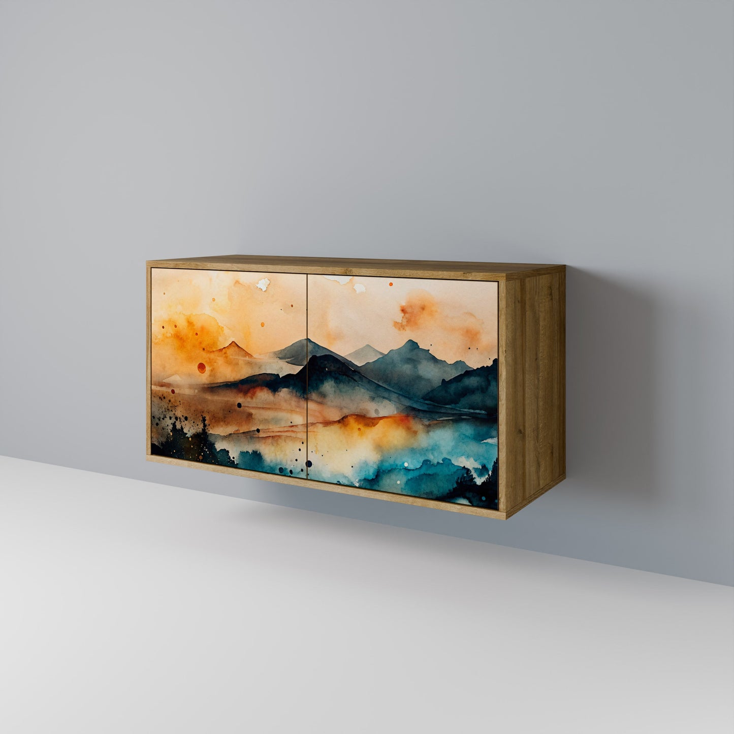Credenza a 2 ante OMINOUS MOUNTAINS in effetto rovere