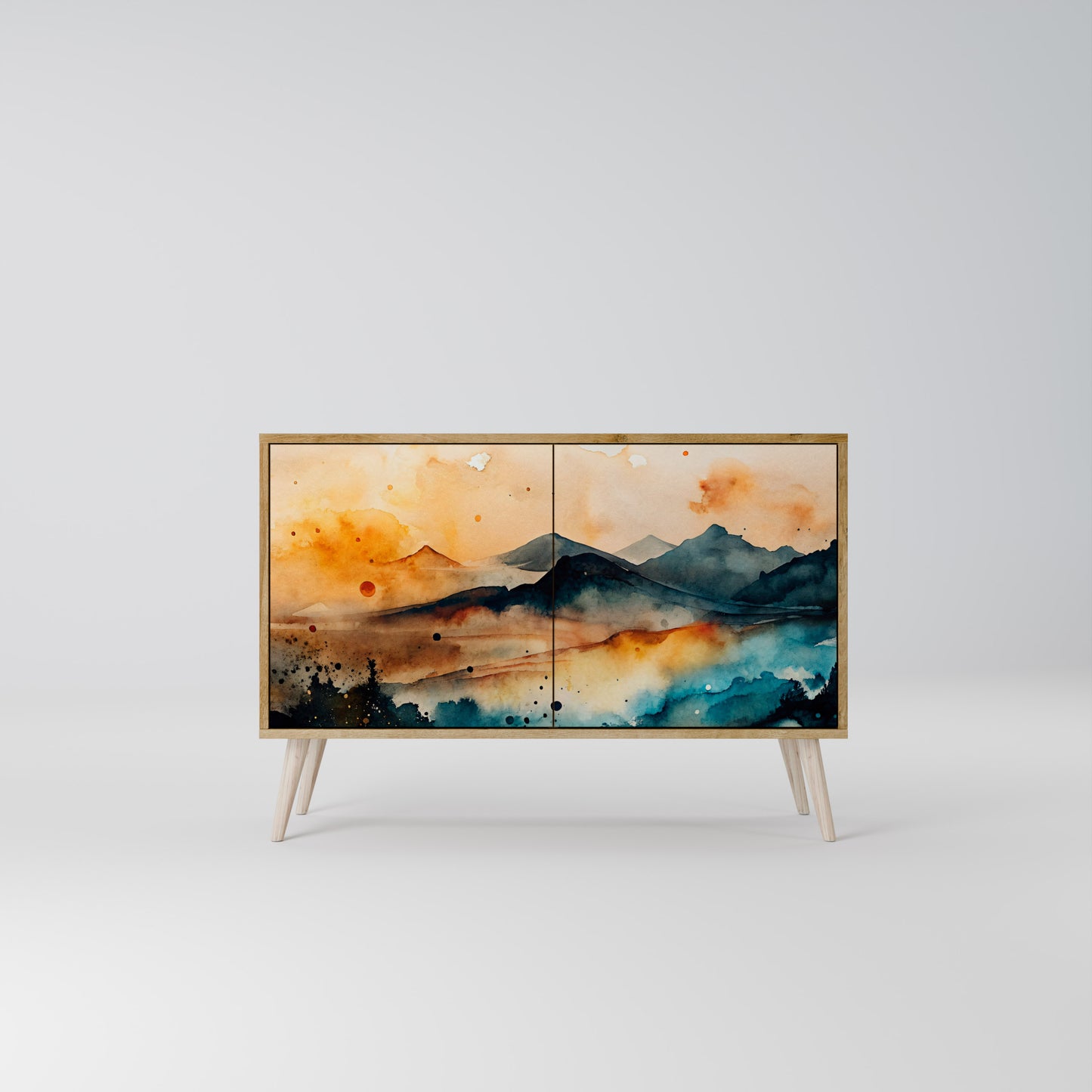 Credenza a 2 ante OMINOUS MOUNTAINS in effetto rovere