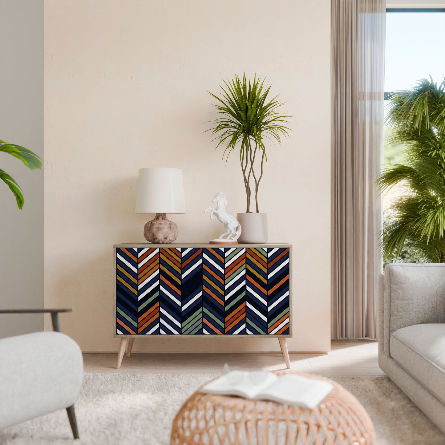 VIBRANT PATCHWORK Madia a 2 Ante in Effetto Rovere