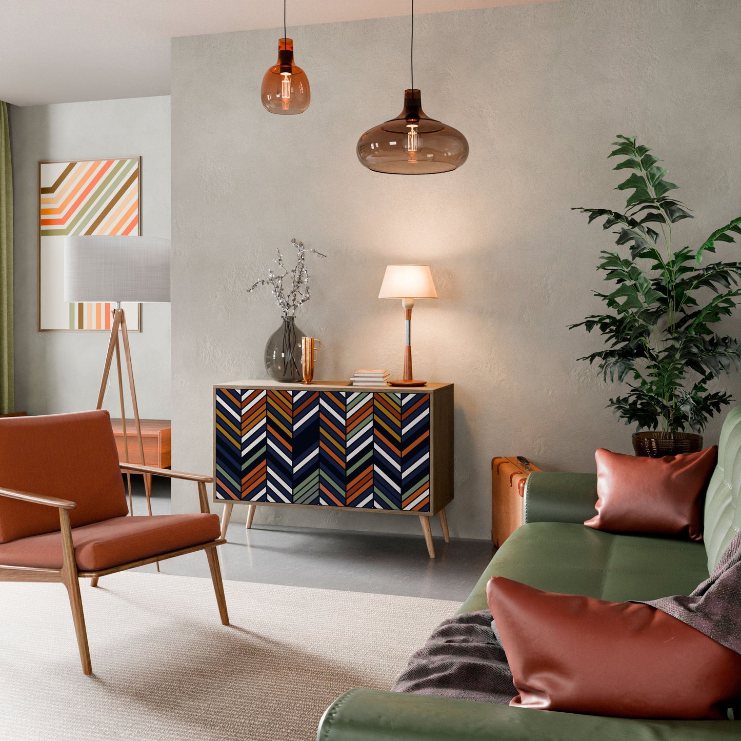 VIBRANT PATCHWORK Madia a 2 Ante in Effetto Rovere