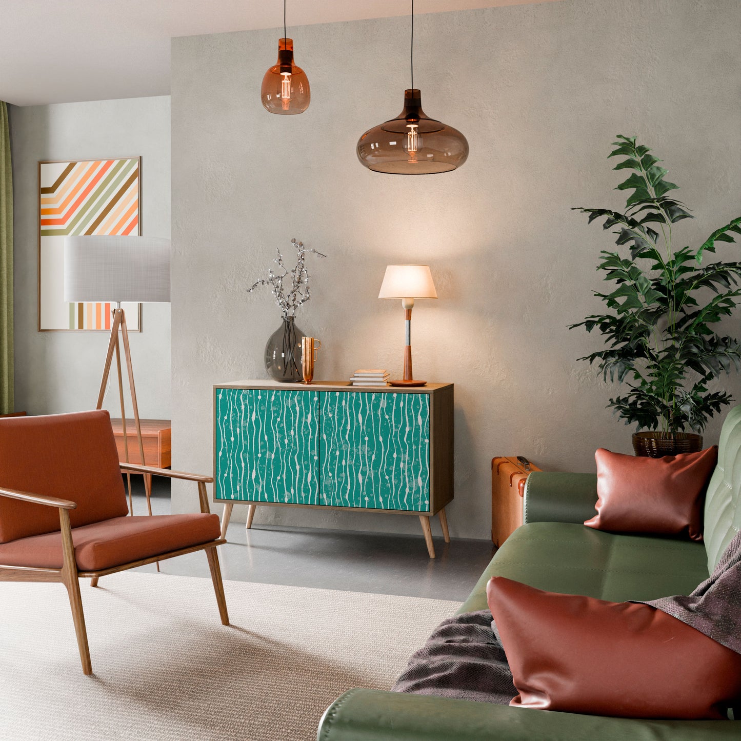 TURQUOISE RAIN 2-Door Sideboard in Oak Effect