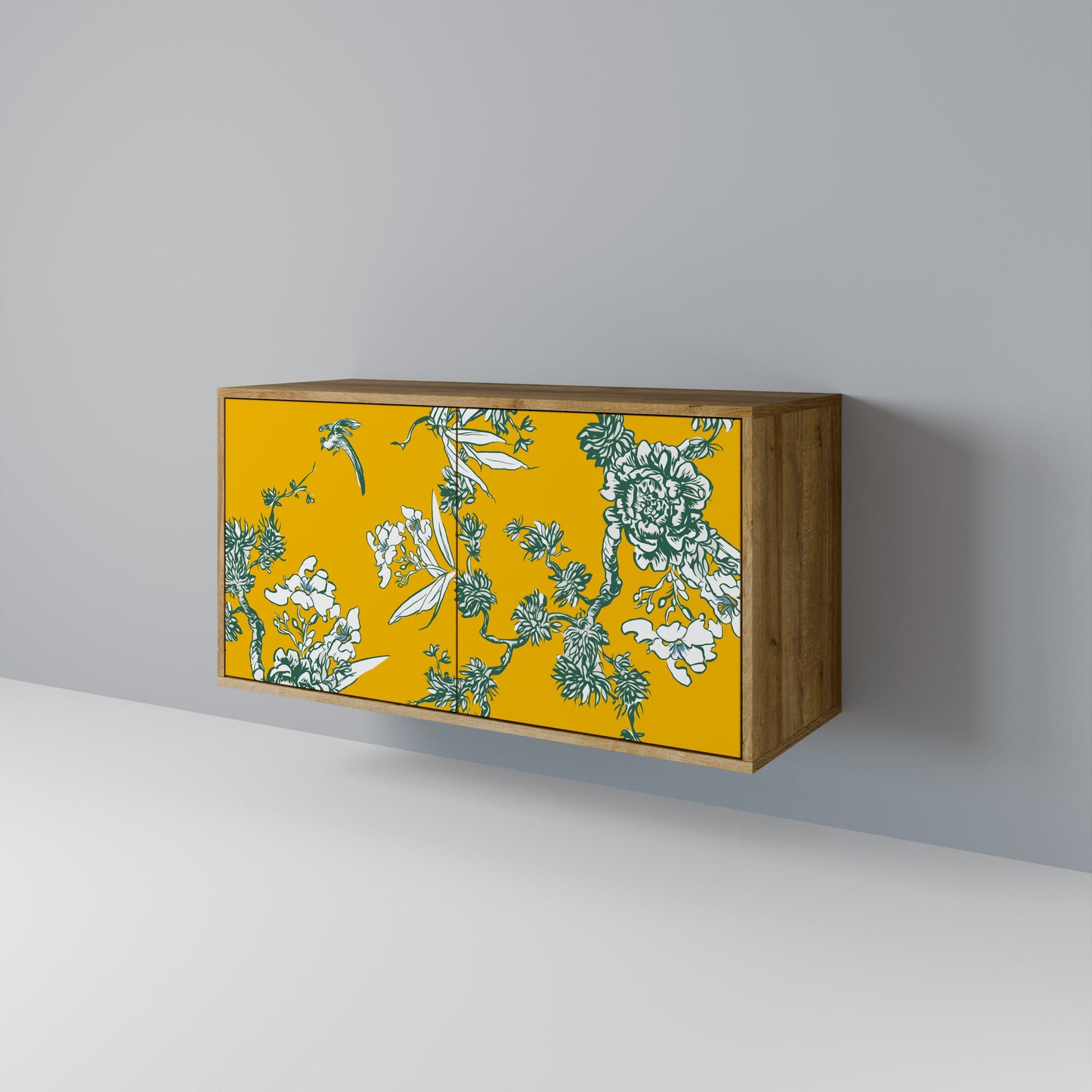 YELLOW CHINOISERIE 2-Door Sideboard in Oak Effect