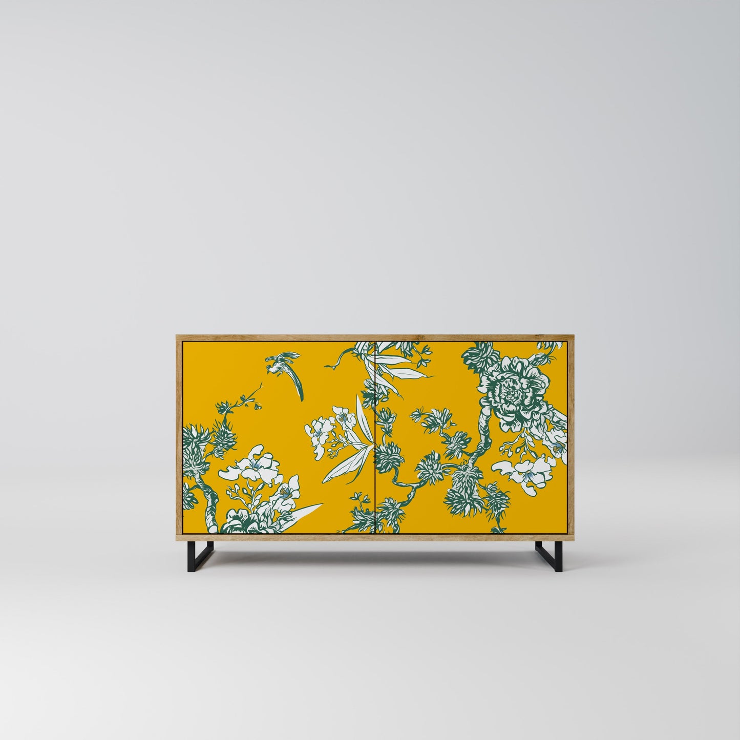 YELLOW CHINOISERIE 2-Door Sideboard in Oak Effect