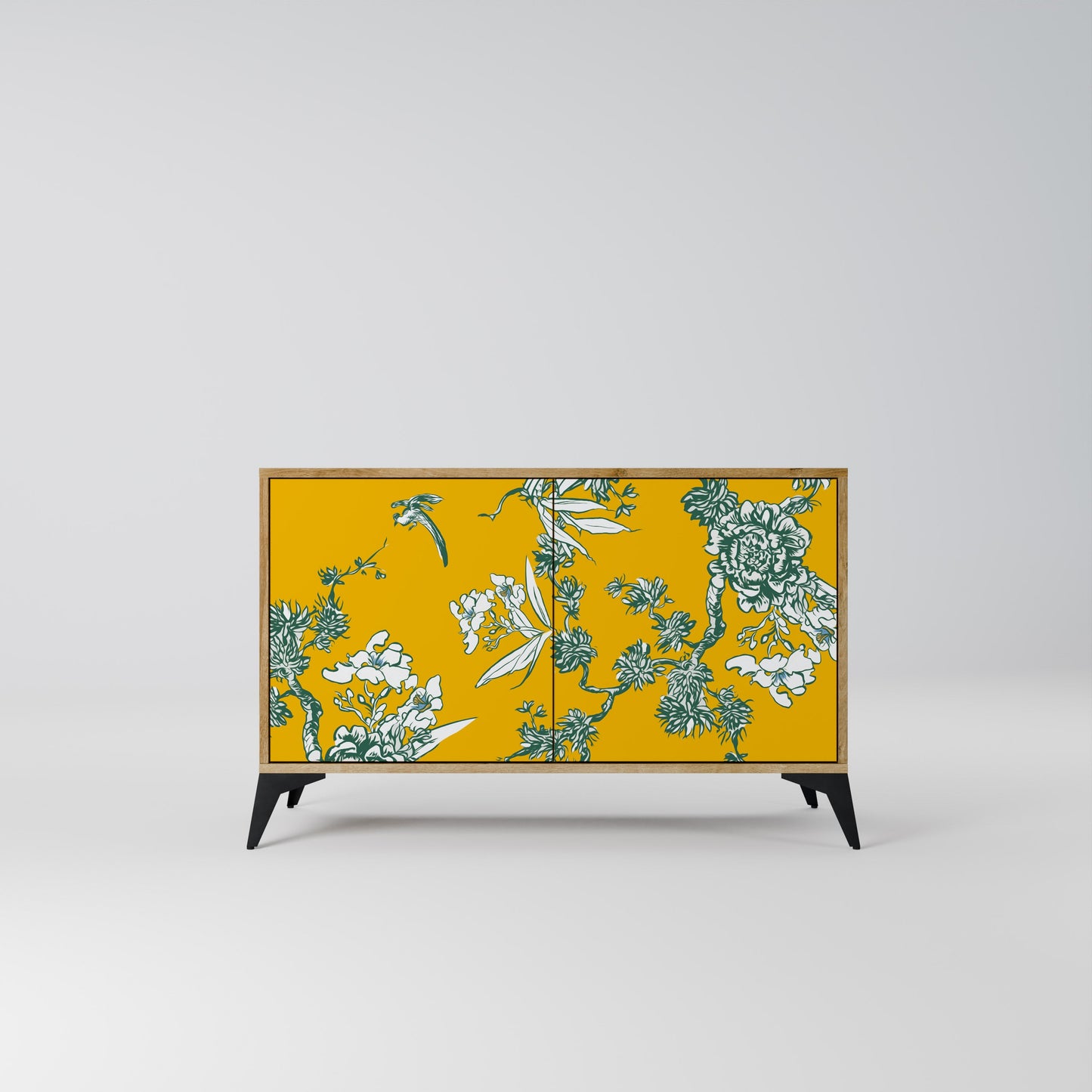 YELLOW CHINOISERIE 2-Door Sideboard in Oak Effect