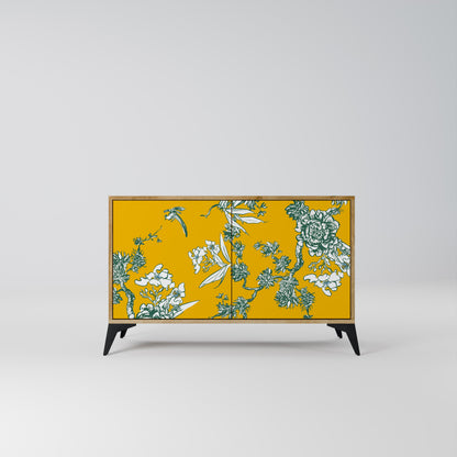 YELLOW CHINOISERIE 2-Door Sideboard in Oak Effect