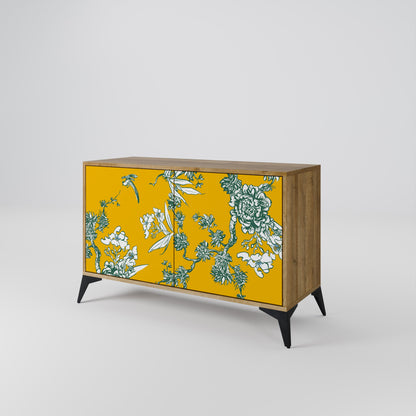 YELLOW CHINOISERIE 2-Door Sideboard in Oak Effect