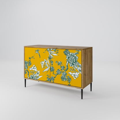 YELLOW CHINOISERIE 2-Door Sideboard in Oak Effect