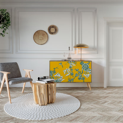 YELLOW CHINOISERIE 2-Door Sideboard in Oak Effect