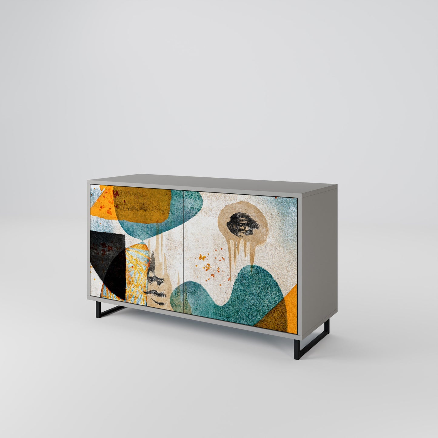 ABSTRACT FACES 2-Door Sideboard in Grey Finish