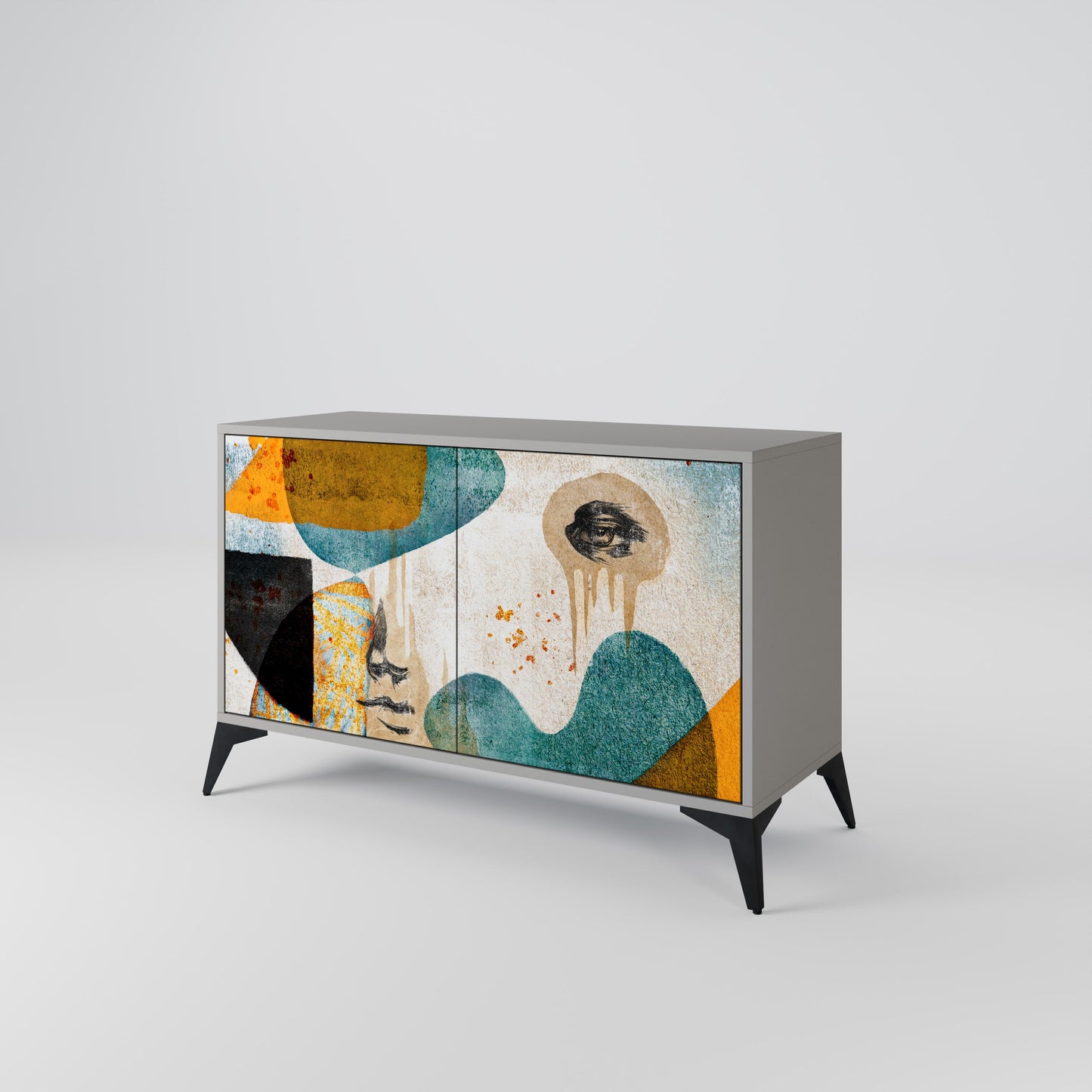 ABSTRACT FACES 2-Door Sideboard in Grey Finish