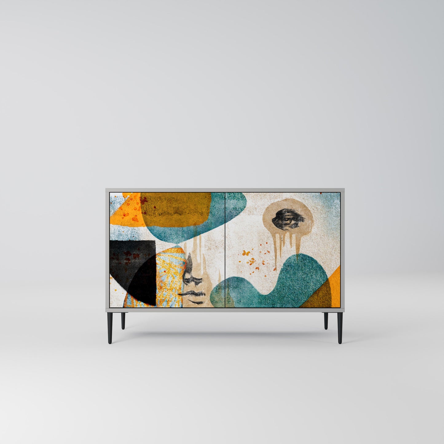 ABSTRACT FACES 2-Door Sideboard in Grey Finish