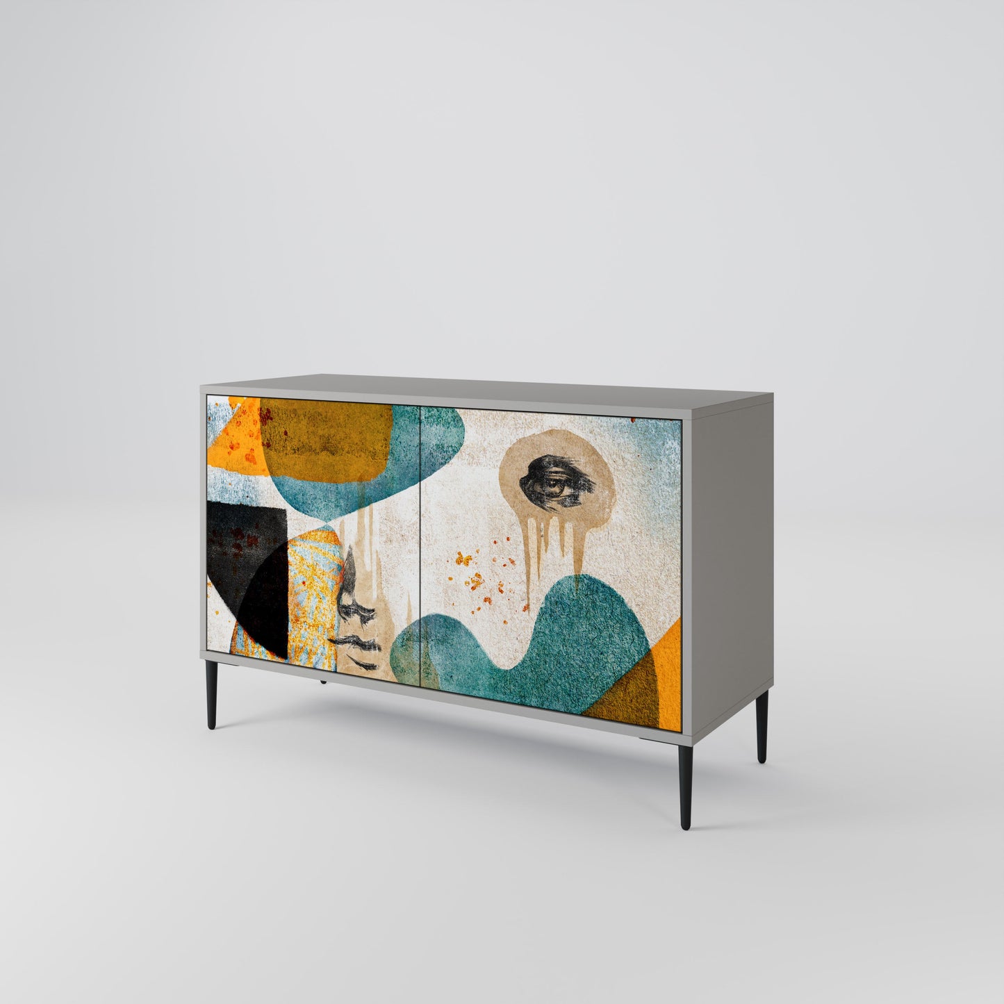 ABSTRACT FACES 2-Door Sideboard in Grey Finish