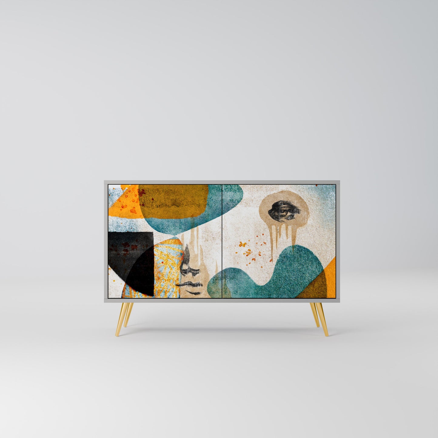 ABSTRACT FACES 2-Door Sideboard in Grey Finish