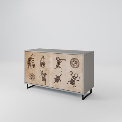 AFRICAN STYLE Madia a 2 Ante in Finitura Grigia