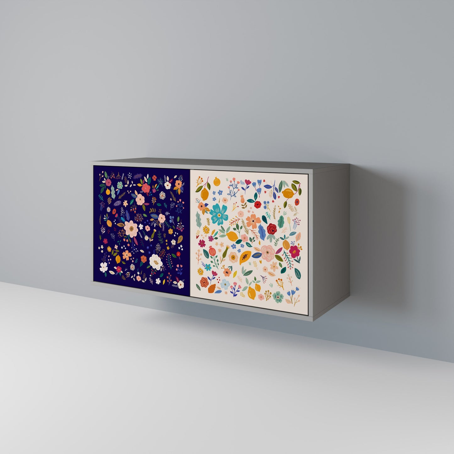 FLORAL COMBINATION 2-Door Sideboard in Grey Finish