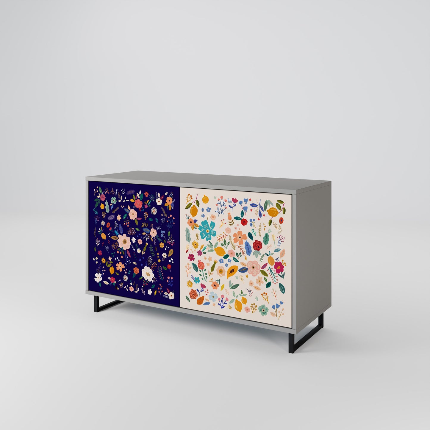 FLORAL COMBINATION 2-Door Sideboard in Grey Finish