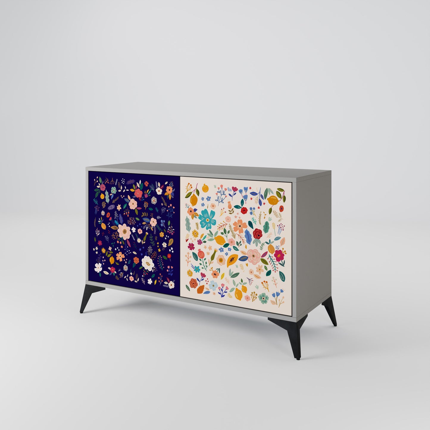 FLORAL COMBINATION 2-Door Sideboard in Grey Finish