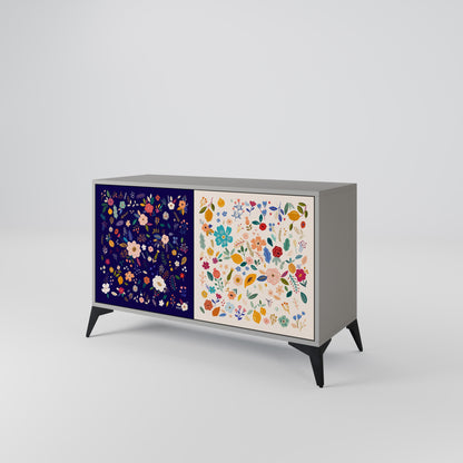 FLORAL COMBINATION 2-Door Sideboard in Grey Finish
